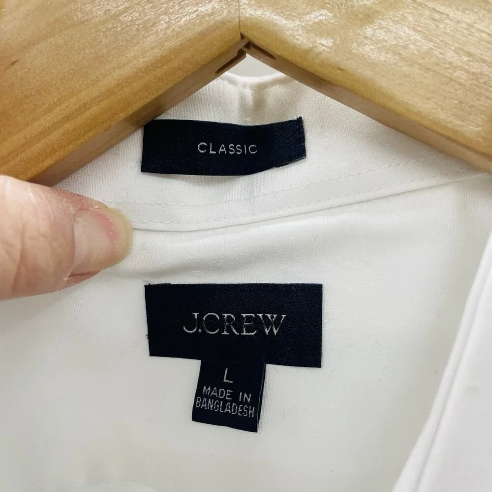 J Crew Mens Large Printed Bowery Wrinkle-Free Dobby‎ Dress Shirt White $98 1910